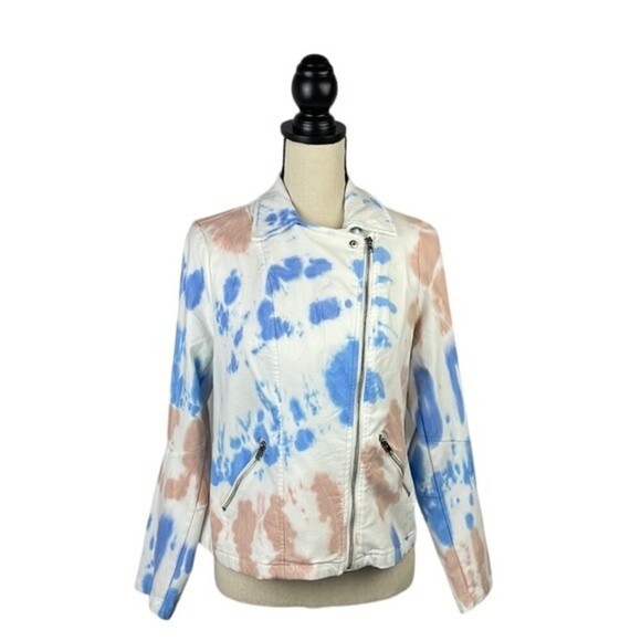 NWT Adyp Denim Stretch Moto Tie Dye Jacket SZ M Stretchy Unique Comfortable - Picture 1 of 11